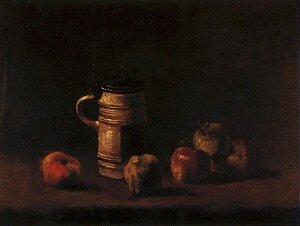 Винсент Ван Гог ранние работы. Натюрморт с пивной кружкой и фруктами 1881г  ван-гог.рф